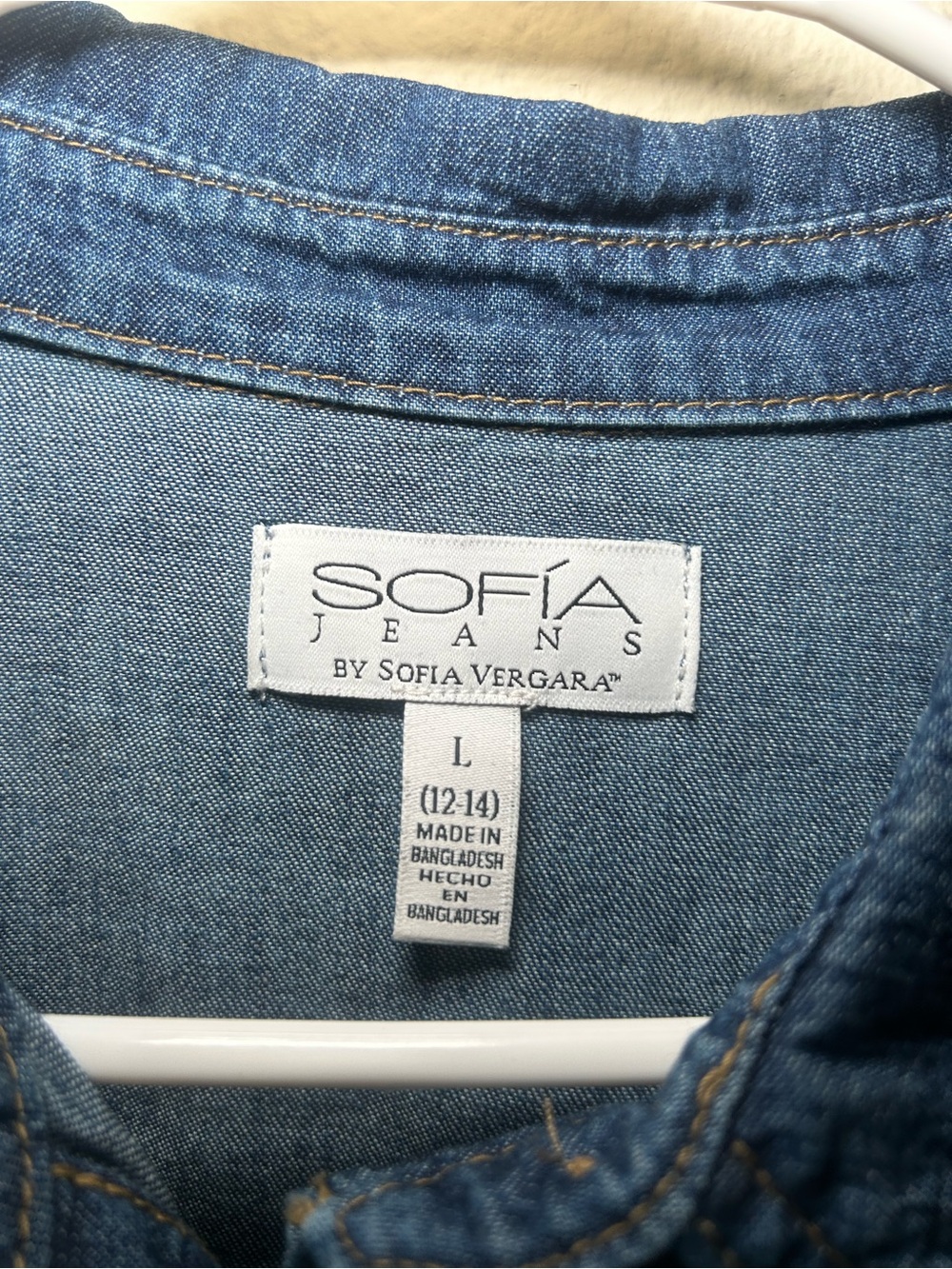 SOFIA Jeans Button-Front Denim Shirt Shacket Blue Large 12/14 Casual Summer - Picture 4 of 7